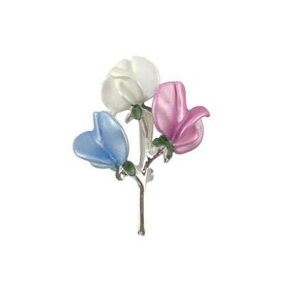Sweet Pea Bouquet |  Silver Plated Brooch | Little Gift | Cracker Filler