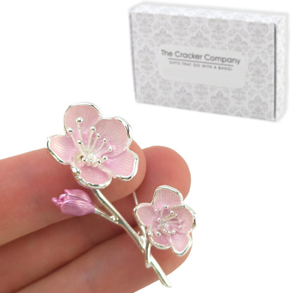 Cherry Blossom Silver Plated Brooch | Little Gift for Ladies | Cracker Filler