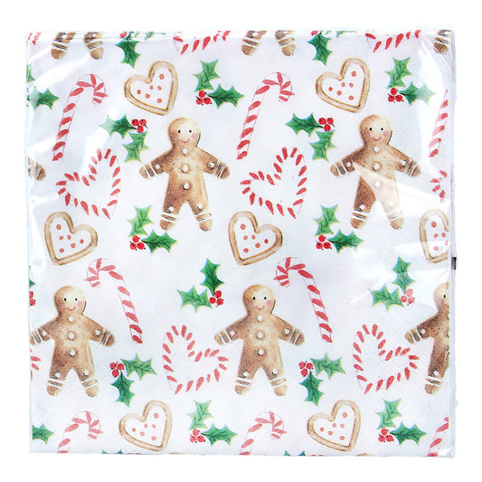 20 Christmas Gingerbread Man Festive Printed Table Napkins - 3ply | Gisela Graham