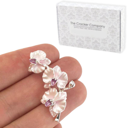 Pink Orchid Silver Plated Brooch | 4.5cm Long | Little Gift | Cracker Filler