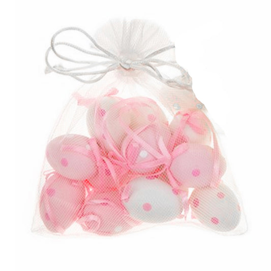 12 Hanging Pink and White Polka Dot 4cm Plastic Eggs for Easter Trees