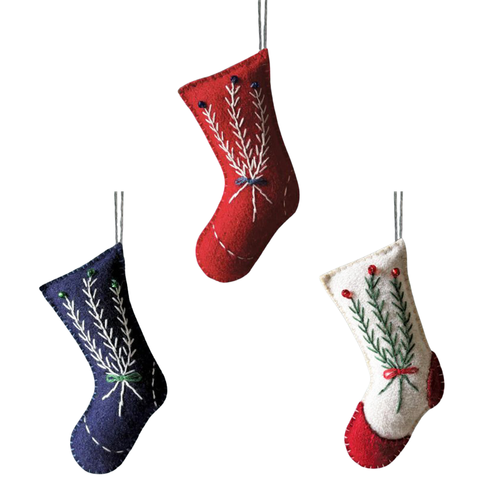 Embroidered Scandi Folk Art Stocking | Felt Decoration | Cracker Filler