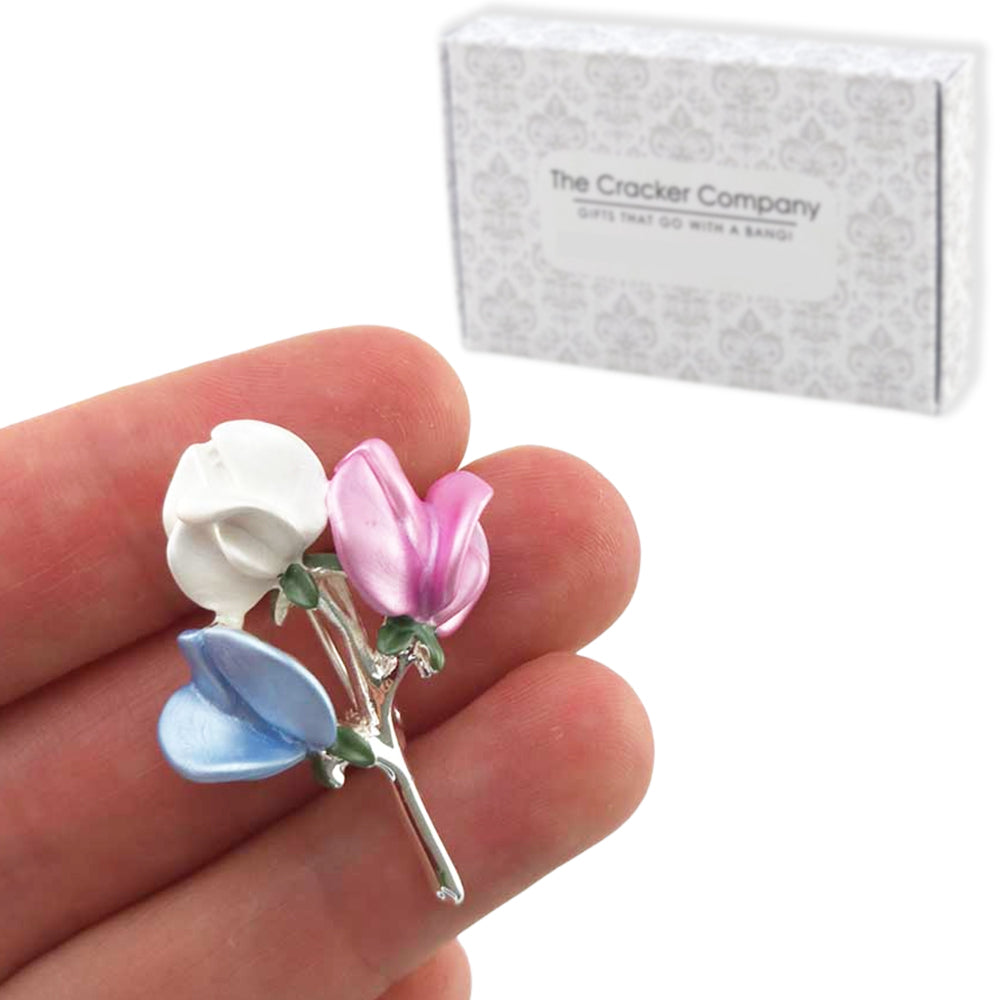 Sweet Pea Bouquet | Silver Tone Brooch | Mini Gift | Cracker Filler