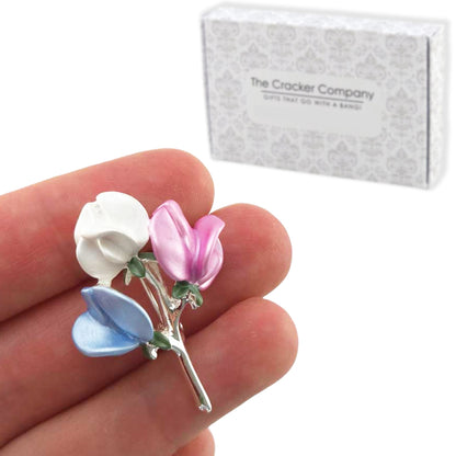 Sweet Pea Bouquet |  Silver Plated Brooch | Little Gift | Cracker Filler