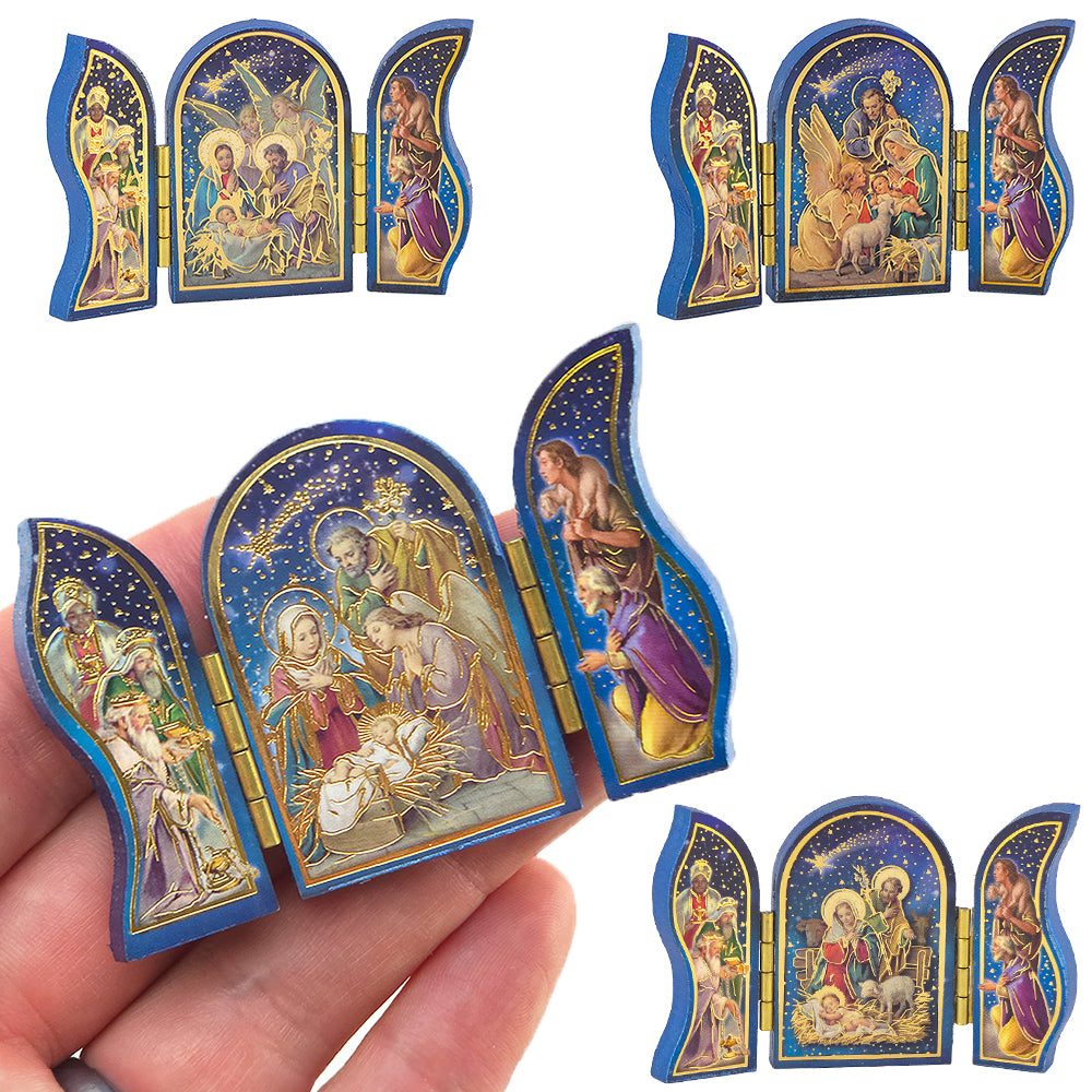 Wooden Nativity Triptych with Gold Foil | Faith Magnet | Cracker Filler