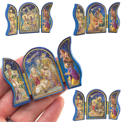 Wooden Nativity Triptych with Gold Foil | Faith Magnet | Cracker Filler