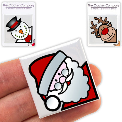 Father Christmas, Snowman or Rudolph | 38mm Square Pin Badge | Cracker Filler