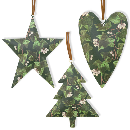 Ivy & Snowberries | Tin Heart Trio | Christmas Tree Decorations