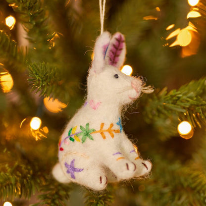 Easter Bunny | Felt Embroidered Hanging Ornament | Fair Trade | 8cm Tall