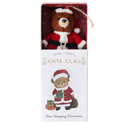 Here Comes Santa Claus | Hanging Little Felt Bear Christmas Ornament | Mini Gift