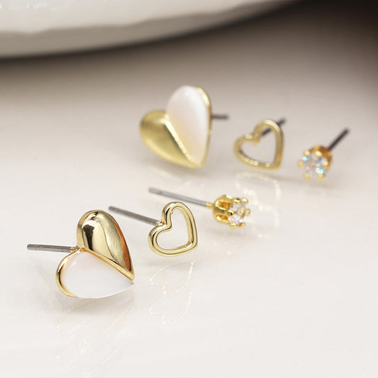 Hearts & Crystal Stud Earring Trio | Mini Gift | Cracker Filler
