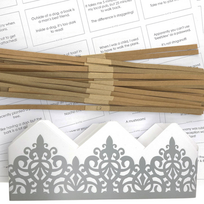 Silver Adjustable Paper Hats, Jokes and Cracker Snaps | DIY Cracker Accessory Pack