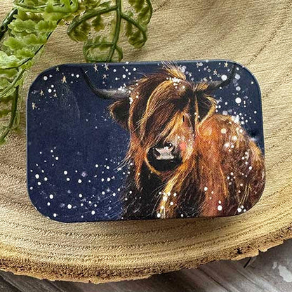 Midnight Highland Cow | Little Slide Shut Tin to Fill | Cracker Filler Gift