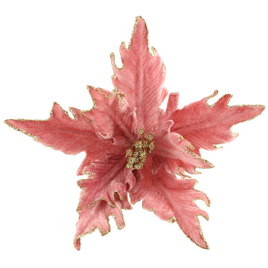 Dusky Pink | Velour Poinsettia on Clip | Floristry & Tree Decoration | 25cm Wide