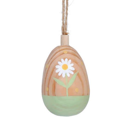 Single 5cm Green Daisy Flowers Wooden Egg Bauble - Easter Trees | Gisela Graham