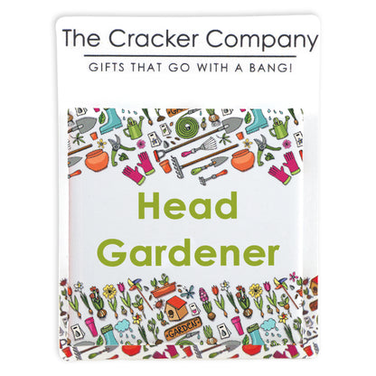 Head Gardener | 38mm Square Pin Badge | Cracker Filler Gift