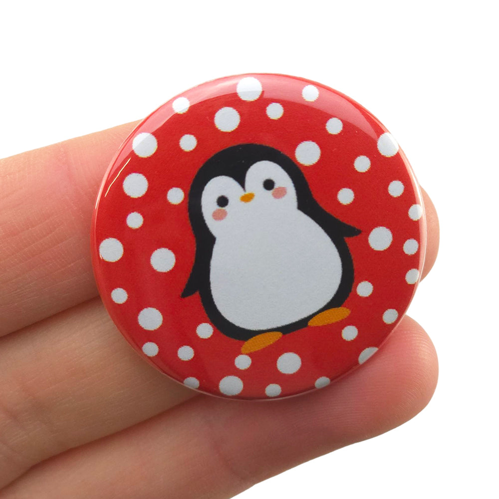 Snowtime Penguin | 38mm Button Pin Badge | Mini Gift | Cracker Filler
