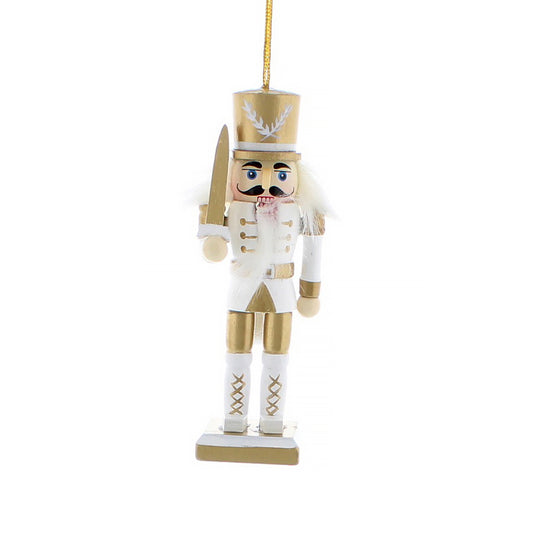 White | 13cm Gold Wooden Nutcracker | Christmas Hanging Ornament