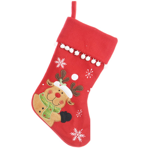 Reindeer | 40cm Christmas Character Fabric Stocking with Pom Pom Trim