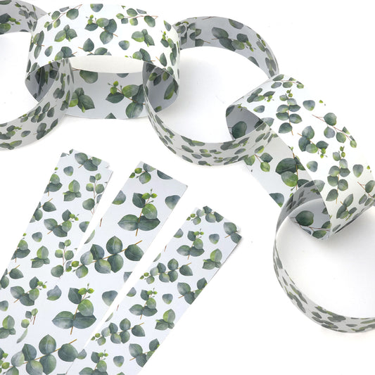 30 Reusable Christmas Paper Chains | Watercolour Eucalyptus | No Glue | 2.5m