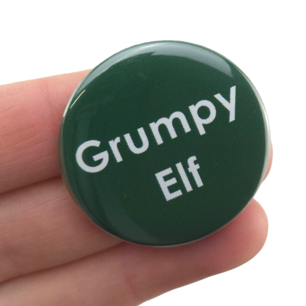 Grumpy Elf | 38mm Button Pin Badge | Mini Gift | Cracker Filler