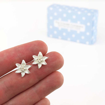 White Lily | Clip On  Silver Plated Earrings | Little Gift | Cracker Filler