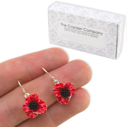 Red Poppy |  Silver Plated Drop Earrings | Little Gift | Cracker Filler