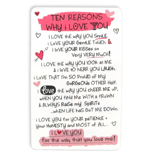 Ten Reasons I Love You | Mini Keepsake Verse Card | Little Gift | Cracker Filler