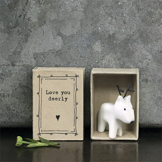 Love You Deerly | Ceramic Reindeer | Matchbox Mini Gift | Cracker Filler