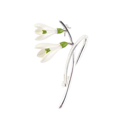 White Snowdrop Silver Plated Brooch | 4.5cm Long | Little Gift | Cracker Filler
