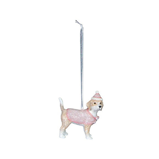 Beagle Dog Hanging Christmas Ornament | Muted Pastel & Glitter | Gisela Graham