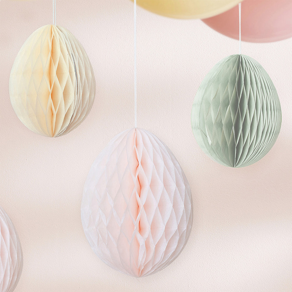 5 Hanging Paper Honeycomb Egg Decorations | 12 & 16cm