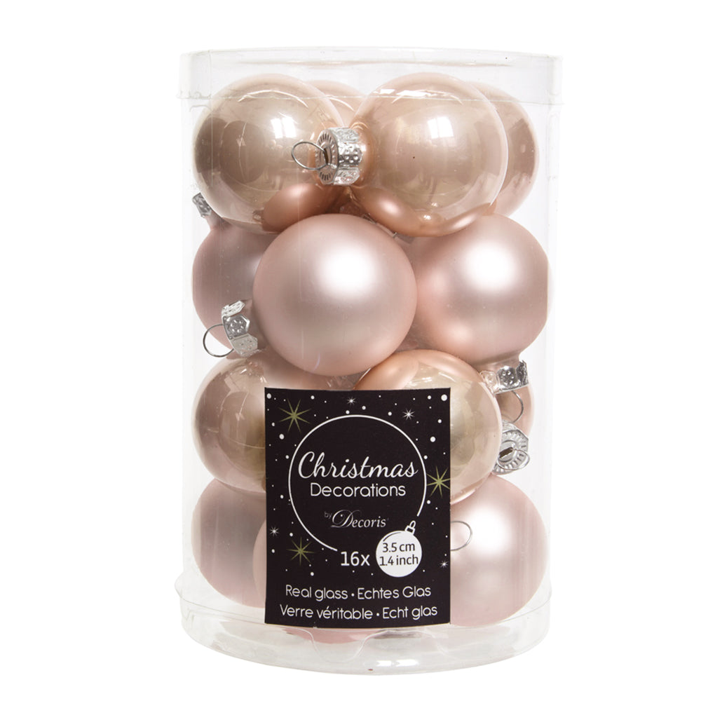 16 3.5cm Blush Pink Glass Christmas Tree Bauble Decorations