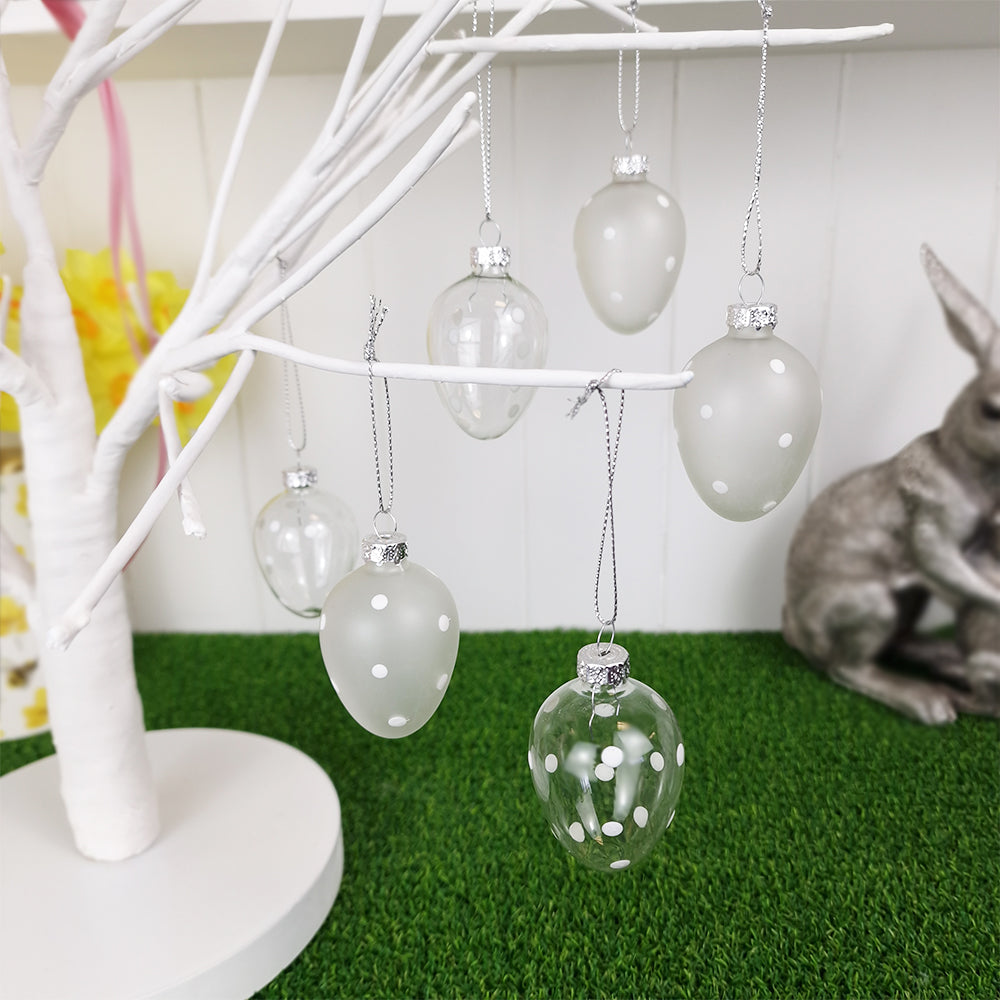 6 Pretty White Spotty Dotty Easter Tree Decorations | Best Quality Glass | Gisela Graham