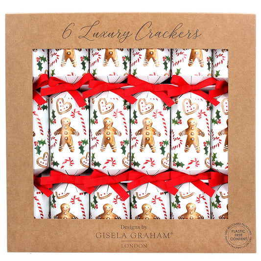 Christmas Gingerbread Crackers | Box of 6 | Plastic Free | Ready Made | Gisela Graham