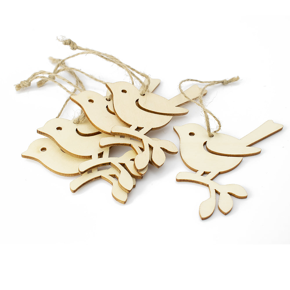 5 Wooden Robin Bird on Branch Hanging Christmas Shapes to Decorate - 9cm