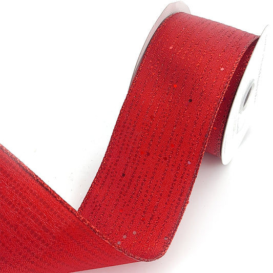 63mm x 9.1m Red Luxury Satin Wired Edged Festive Shimmer Christmas Ribbon