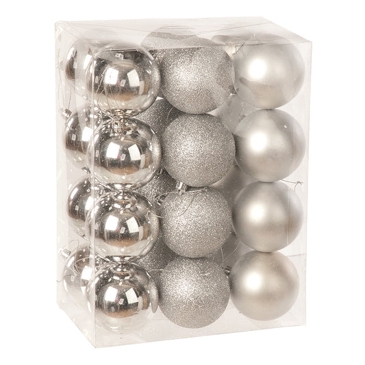 8cm Silver Shatterproof Christmas Baubles | 24 Assorted
