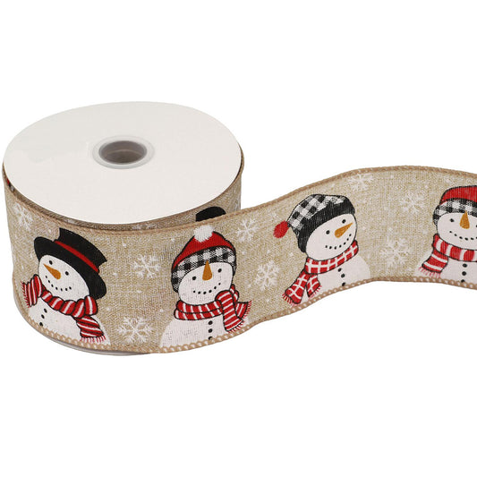 Happy Christmas Snowman Luxury Glittered Ribbon | Wire Edged | 63mm x 9.1m