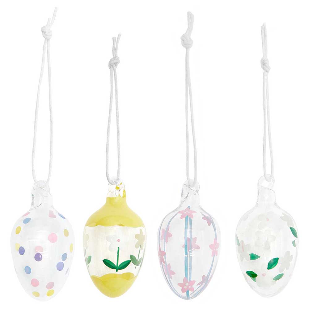 Pretty Painted Mini Glass Eggs | Hanging Tree Decorations | Pack of 4 | 6cm Tall