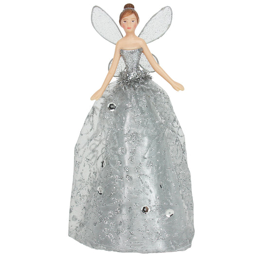 Silver Glitter Fairy | Gisela Graham Christmas Tree Topper | 20cm Tall