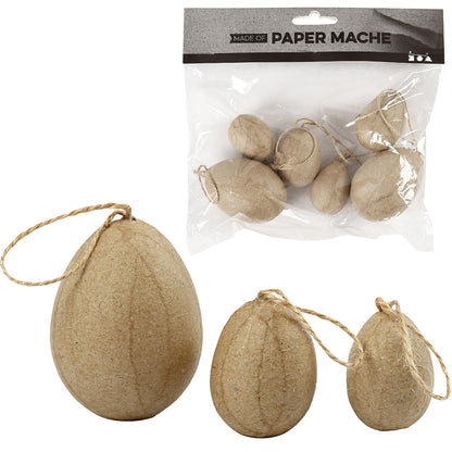 6 Mixed Size Paper Mache Hanging Easter Eggs to Decorate