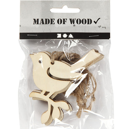 5 Wooden Robin Bird on Branch Hanging Christmas Shapes to Decorate - 9cm