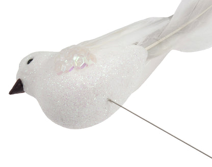 2 White Dove Glitter & Feather Wired Bird Christmas Tree Decorations