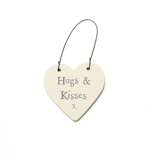 Hugs & Kisses - Mini Wooden Hanging Heart | Cracker Filler | Mini Gift