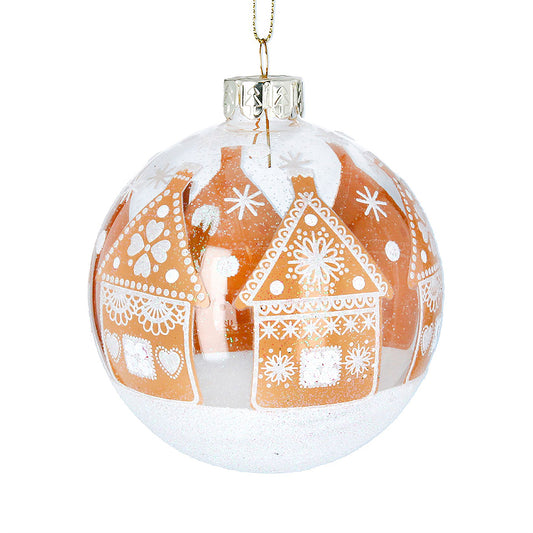 NEW - Clear Glass Glittered Gingerbread House Christmas Bauble | 8cm Tree Decoration