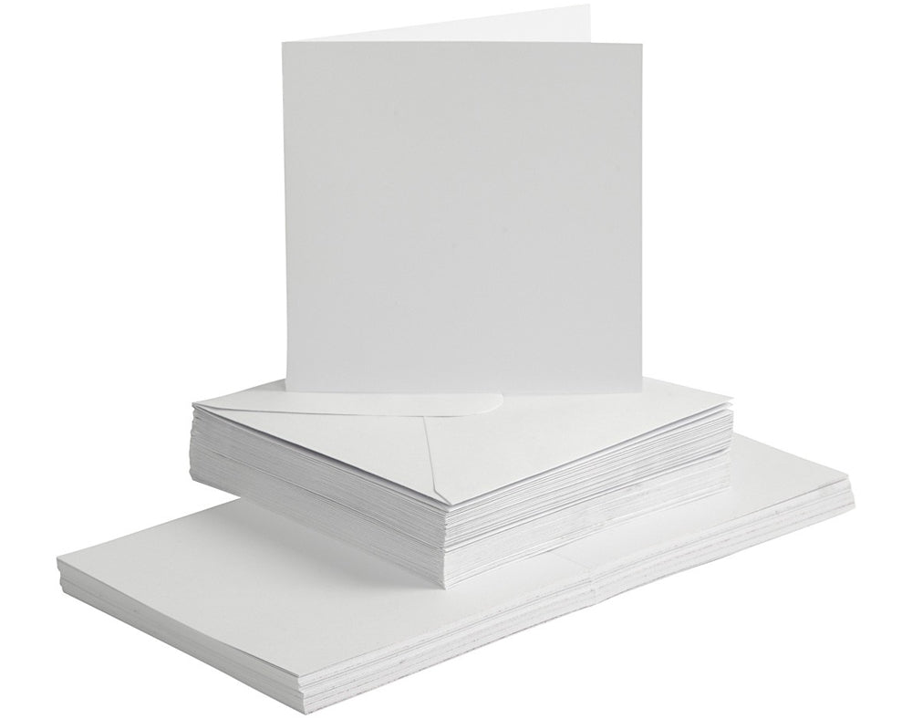 50 White 15cm Square Cards and Envelopes for Card Making Crafts