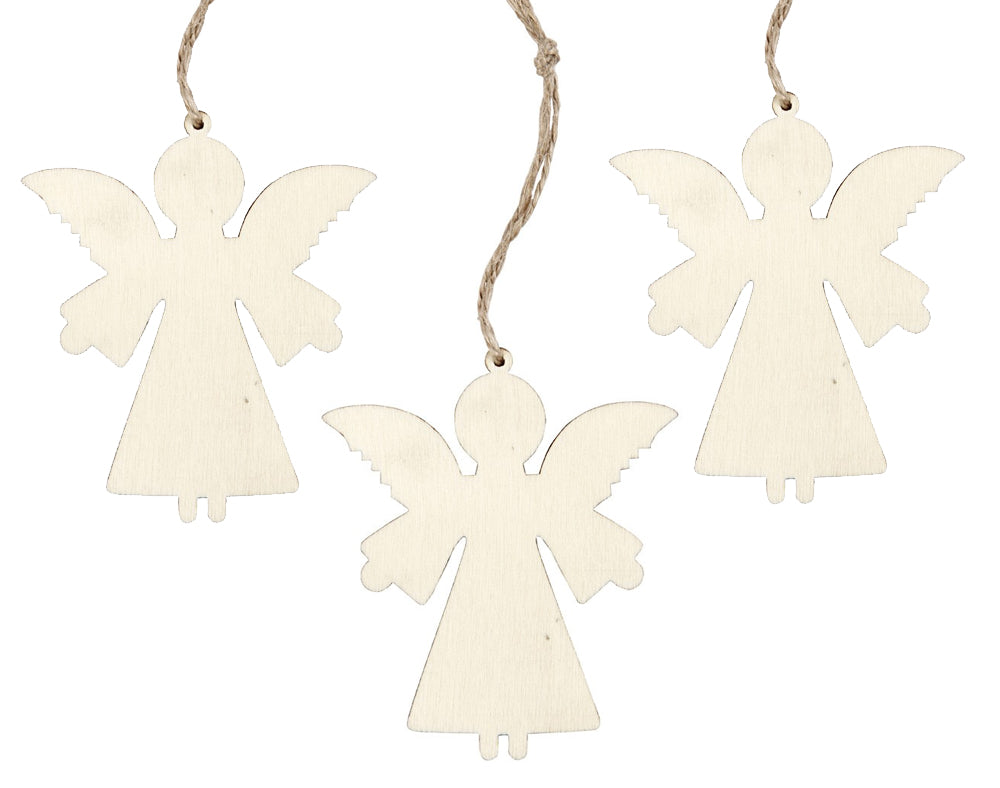 4 Wooden Angel Christmas Baubles to Decorate