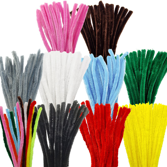 15Pk 15mm Single Colour Packs 30cm Chunky Chenille Stems Craft Pipe Cleaners