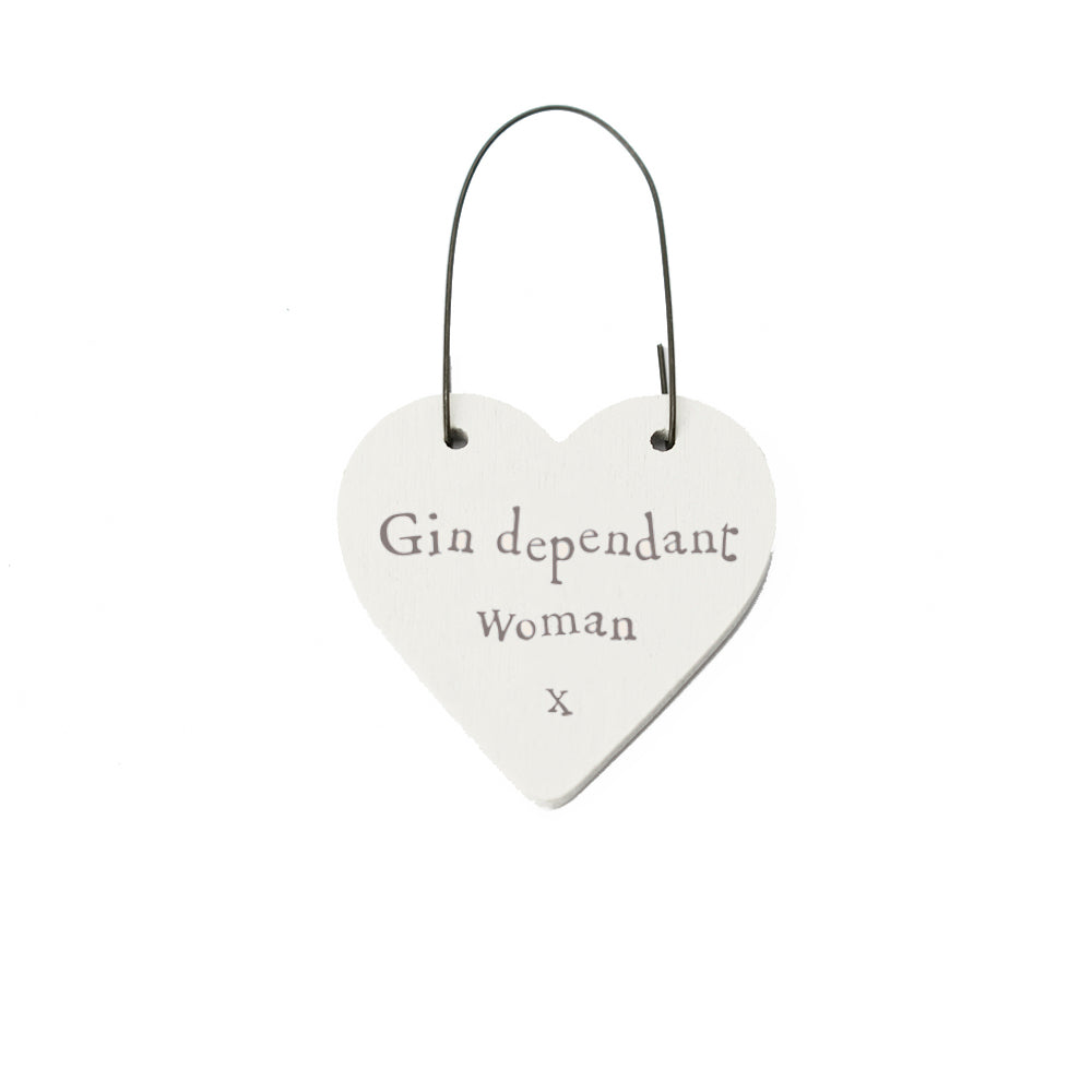 Gin Dependant Woman Mini Wooden Hanging Heart | Cracker Filler | Mini Gift